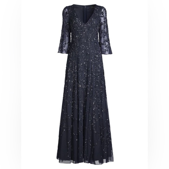 NWT $550 AIDAN MATTOX Fully Beaded V-neck Gown - Picture 1 of 16